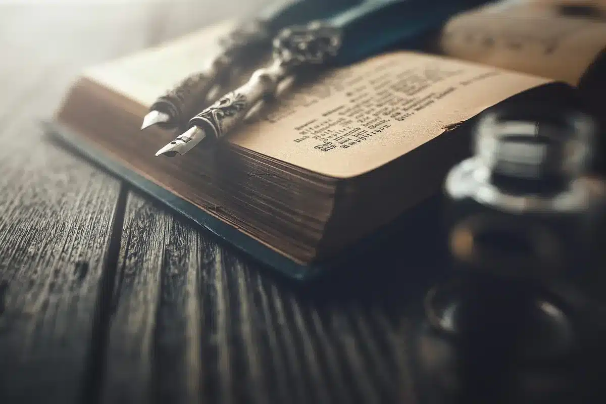 Persona reflexionando ante fotografías antiguas y notas sobre un escritorio iluminado naturalmente